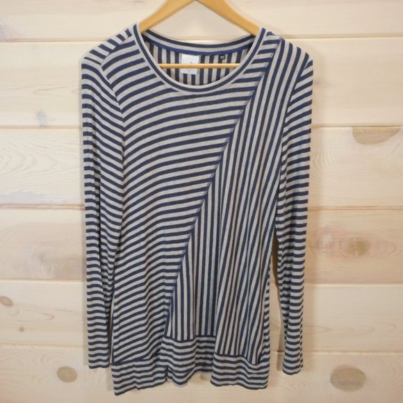 CAbi #3228 Women's S Ernest Knit Shirt Blue Gray Stripe Long Sleeve Stretch - Picture 1 of 6